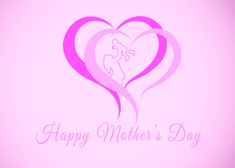 happy mother's day card with pink heart. mother holding her baby