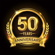 © Vectorideas - Celebrating 50th years anniversary logo with golden ring and ribbon, laurel wreath vector design.