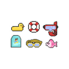 Pixel swim elements.8bit.Summer holiday.