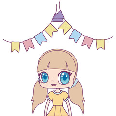 Sticker - cute little doll with garlands hanging