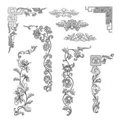 Sticker - Vintage vector corner design elements for border ornaments.