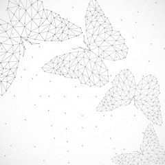 Abstract background with butterflies of lines and dots, polygonal geometric structure. Vector design