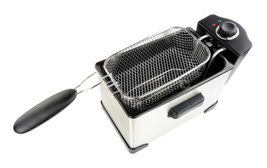 Electric oil fryer appliance isolated on a white background