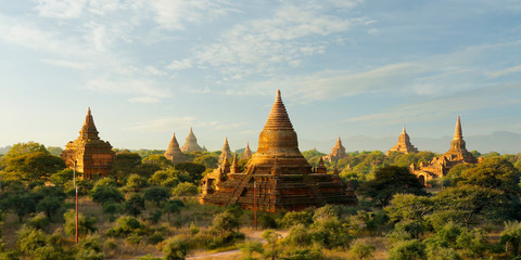 View of buddhist temple,stupa,in the historical park of Bagan,Myanmar