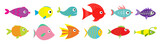 Fototapeta Fototapety na ścianę do pokoju dziecięcego - Cute cartoon fish icon set line. Sea ocean animal. Baby kids collection. Flat design. White background. Isolated.