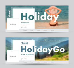 Poster - Social network banner design with square white elements and space for photo.