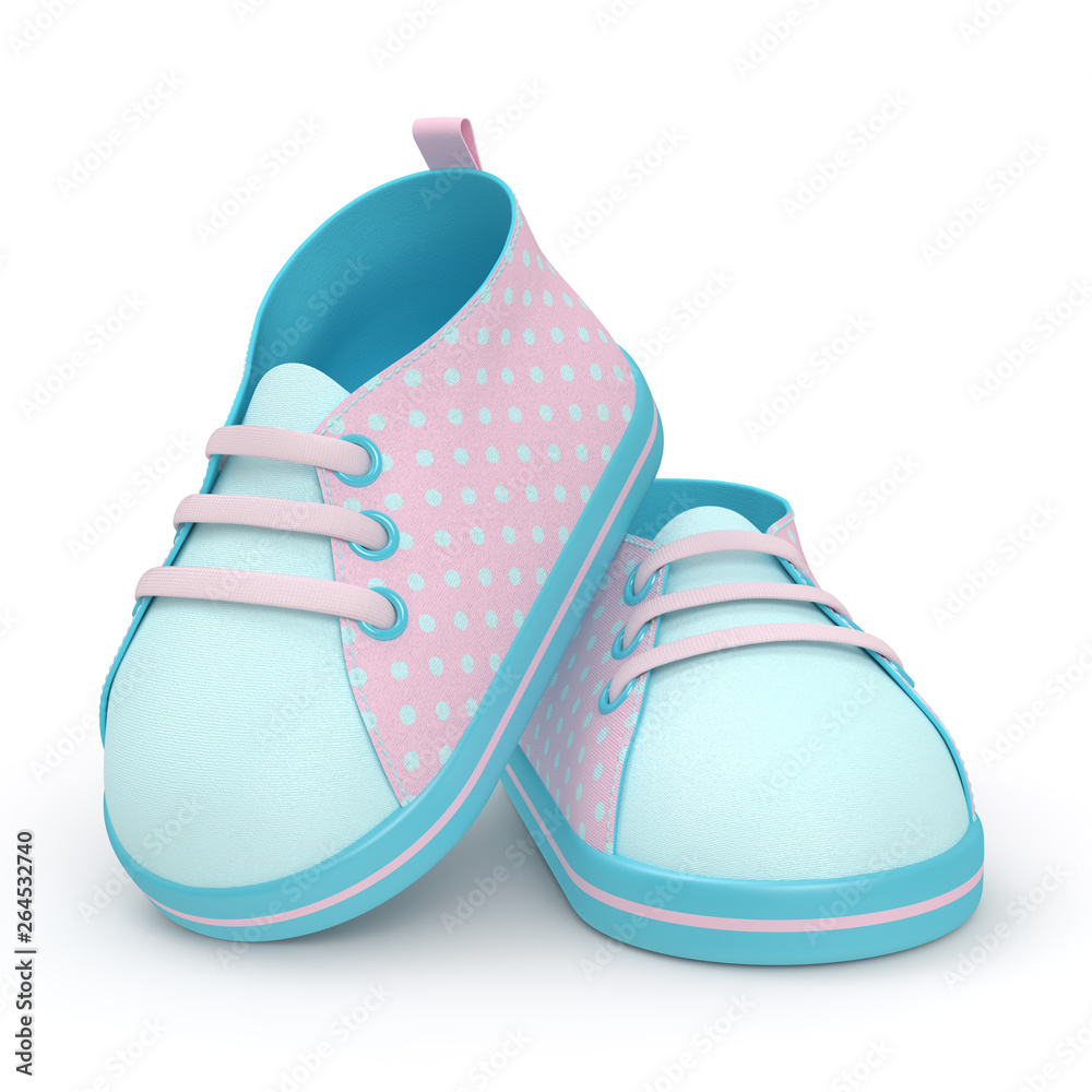 3d render of baby shoes over white - obrazy, fototapety, plakaty 