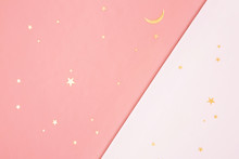Pink, White. A Two-tone Background With A Golden Star On It.