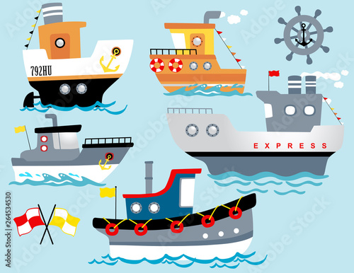 Vector set of boat cartoon with sailing equipment