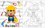 Fototapeta Młodzieżowe - A funny builder cartoon with its tools, coloring book or page