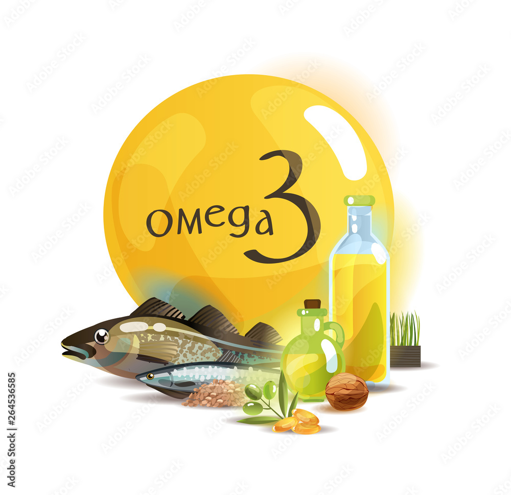 Omega 3. Basics of healthy nutrition. Stock Vector | Adobe Stock
