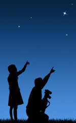 father and his daughter study the starry sky