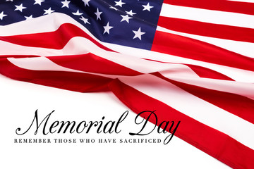 Text Memorial Day on American flag background