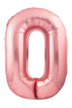 Rose Gold Letter O Made Of Inflatable Balloon Isolated On White Background. Helium Balloon Font