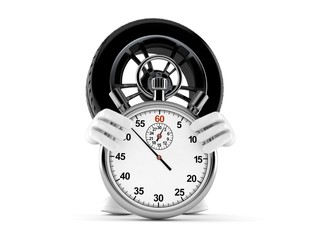 Poster - Car wheel character with stopwatch