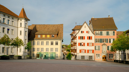 the Herrenackerplatz Square in the historic old town of Schaffhausen in Switzerland