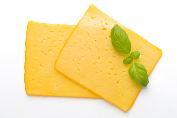 Cheese slice isolated on the white background.