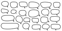 Speech Bubbles Set Of Outlined Circle Distorted Rectangle And Square Blank Trendy Shapes, Black Elements On White Background, Vector Flat Graphic Design