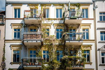 Wall Mural - house facade with overgrown balcony, building exterior