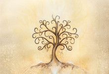 Tree Of Life Symbol On Structured Background, Yggdrasil.