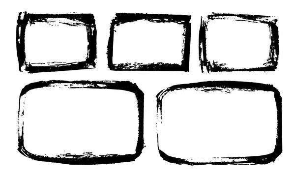 Frames and text boxes, grunge textured hand drawn elements set, vector illustration