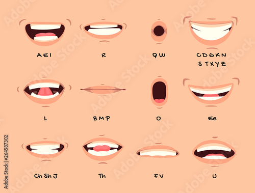 Fotografía Cartoon talking mouth and lips expressions vector animations poses