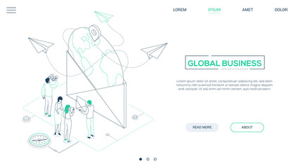 Aufkleber - Global business - line design style isometric web banner