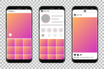Poster - Smartphones with mockup social media frame. Vector illustration