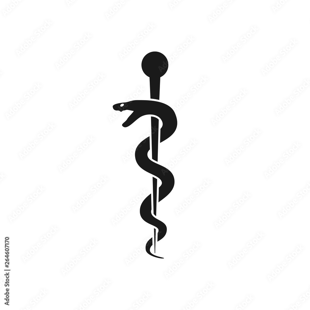 Caduceus health symbol Asclepius Wand icon black color. Caduceus black ...
