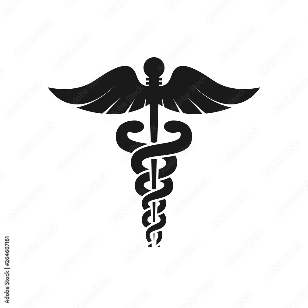 Caduceus health symbol Asclepius Wand icon black color. Caduceus black ...