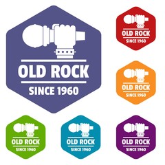 Poster - Retro rock music icons vector colorful hexahedron set collection isolated on white 