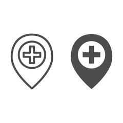 Poster - Add location line and glyph icon. Map pin and plus vector illustration isolated on white. Direction outline style design, designed for web and app. Eps 10.