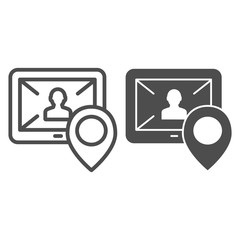 Poster - Tablet with direction pin line and glyph icon. Person location vector illustration isolated on white. Digital navigation outline style design, designed for web and app. Eps 10.