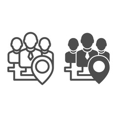 Fototapete - Team location line and glyph icon. Group with map pin vector illustration isolated on white. Navigation outline style design, designed for web and app. Eps 10.