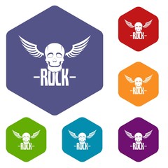Poster - Rock icons vector colorful hexahedron set collection isolated on white 