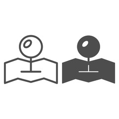 Poster - Push pin on map line and glyph icon. Location pin vector illustration isolated on white. Map pointer outline style design, designed for web and app. Eps 10.