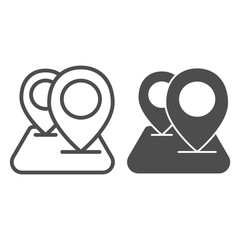 Poster - Navigation map and two pointer line and glyph icon. Cartography vector illustration isolated on white. Two pins on map outline style design, designed for web and app. Eps 10.