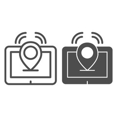 Poster - Tablet with pin line and glyph icon. Tablet location vector illustration isolated on white. Gps outline style design, designed for web and app. Eps 10.