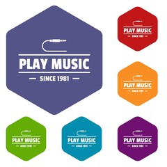 Poster - Play music icons vector colorful hexahedron set collection isolated on white 