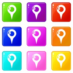Poster - Map pointer icons set 9 color collection isolated on white for any design
