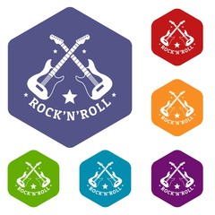 Wall Mural - Rock n roll icons vector colorful hexahedron set collection isolated on white 