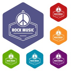 Poster - Hippie rock music icons vector colorful hexahedron set collection isolated on white 