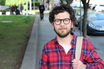 Young man outdoors with copy space