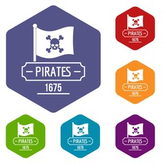 Sticker - Pirate flag icons vector colorful hexahedron set collection isolated on white 