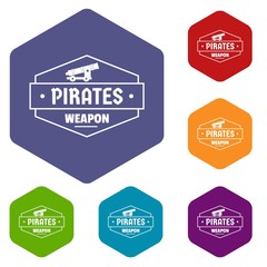 Sticker - Pirate cannon icons vector colorful hexahedron set collection isolated on white 