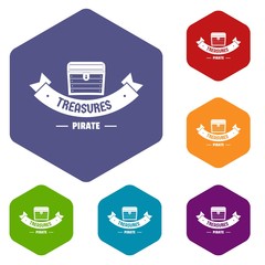 Poster - Treasure icons vector colorful hexahedron set collection isolated on white 