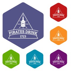 Poster - Pirate drink icons vector colorful hexahedron set collection isolated on white 