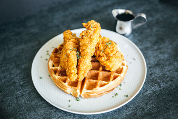 Wall Mural - Chicken and Waffles on Dark Background