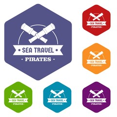Poster - Sea travel icons vector colorful hexahedron set collection isolated on white 