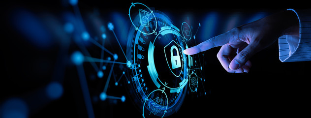 Leinwandbilder - Data protection Cyber Security Privacy Business with Woman hand pointing with UI.Internet Technology Concept.